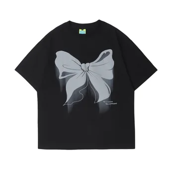 Letné Módy Krátkym Rukávom Unisex Premium T-shirts Elegantné motýlik Tlač Jednoduché Voľné Bežné Bavlnené Tričká Základné Denne Pulóver Topy  5