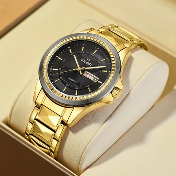 SVIŠŤANIE poľský Zlaté Hodinky pre Mužov Kalendárny Týždeň Dátum Luxusné Náramkové hodinky Business Náramok Nepremokavé Hodiny Reloj  5