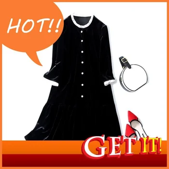 Na jar roku 2023 Ženy Jeseň Oblečenie Elegantné Pevné Velvet Party Šaty Dámske Slim kórejský Módne Dámy Bežné Čierne Šaty 4XL  10