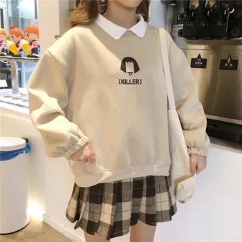Falošné dvoch-dielny nadrozmerné ženy mikina plus veľkosť kórejský štýl hoodie Bežné Pulóvre voľné harajuku streetwear oblečenie  10