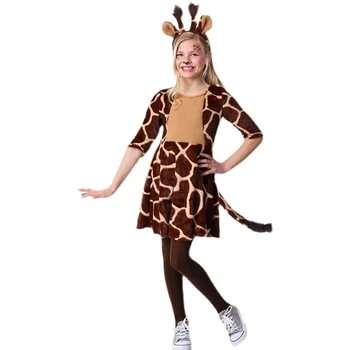 Roztomilý Dievča Žirafa Šaty Cartoon Zvierat Výkon Kostým Nastaviť pre Deti na Halloween Kostýmy Dievčatá Vianočné Šaty s Chvost  10